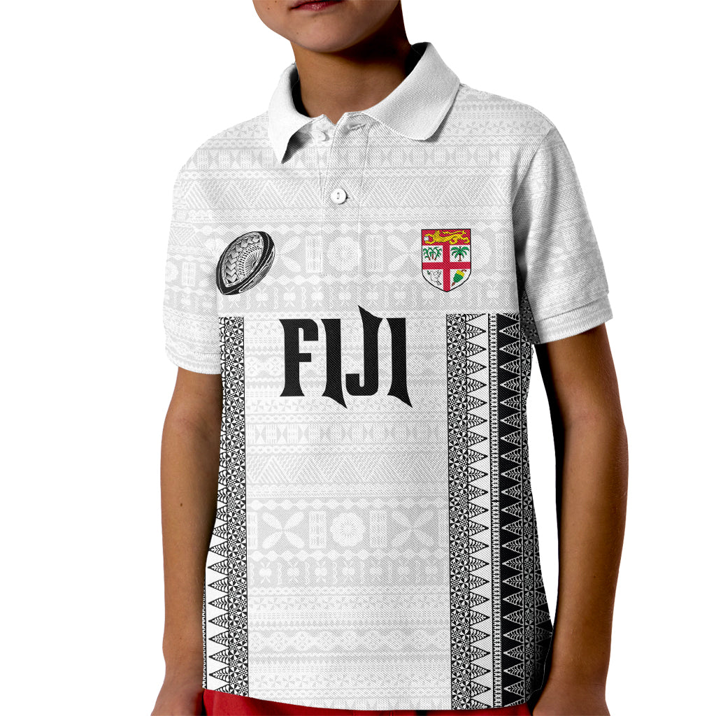 Fiji Rugby Warriors Kid Polo Shirt Masi Tribal Pattern Go Champion 2024