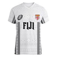 Fiji Rugby Warriors Women V-Neck T-Shirt Masi Tribal Pattern Go Champion 2024