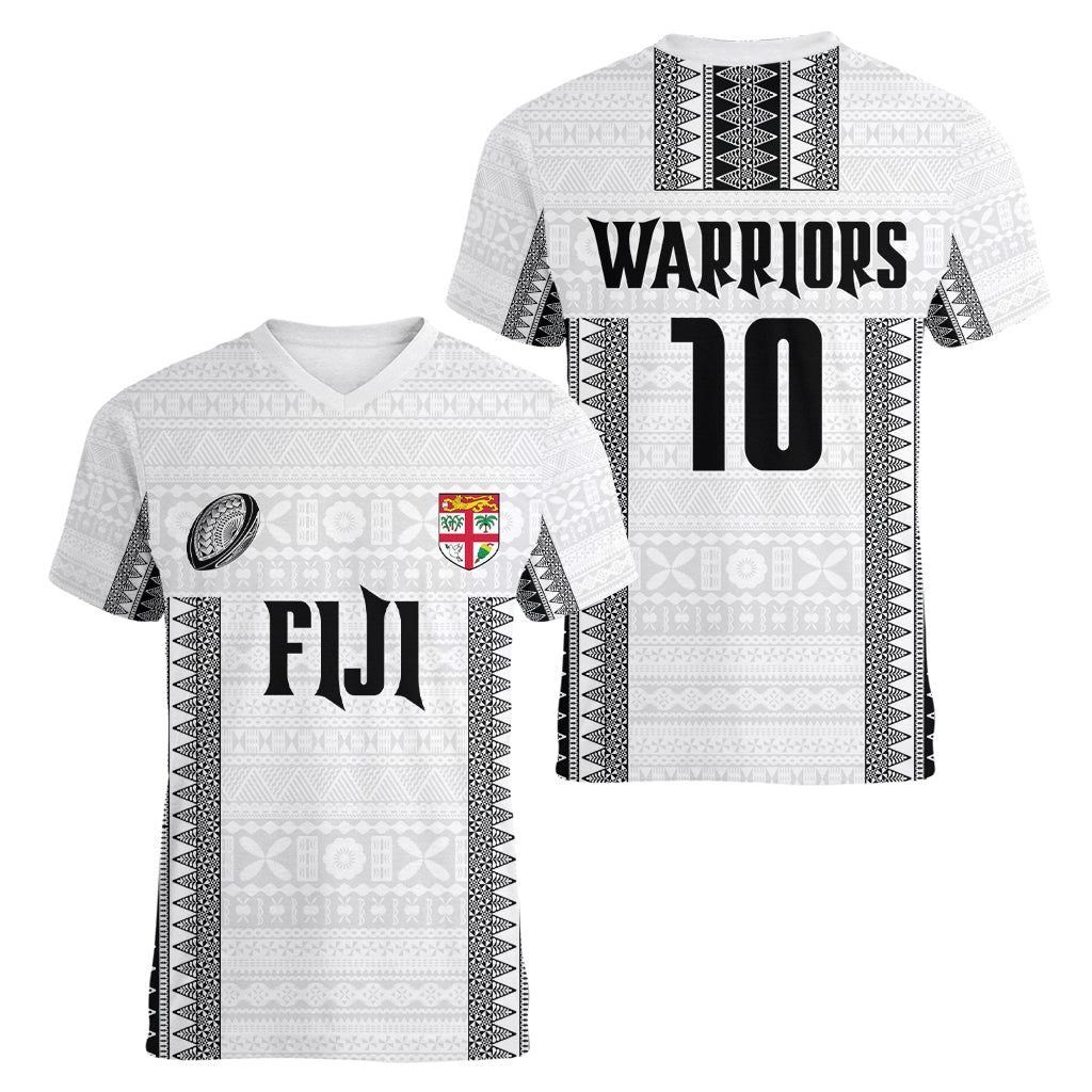Fiji Rugby Warriors Women V-Neck T-Shirt Masi Tribal Pattern Go Champion 2024