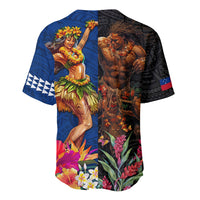 Hawaii and Samoa Together Baseball Jersey Samoan Warrior and Beauty Hula Girl