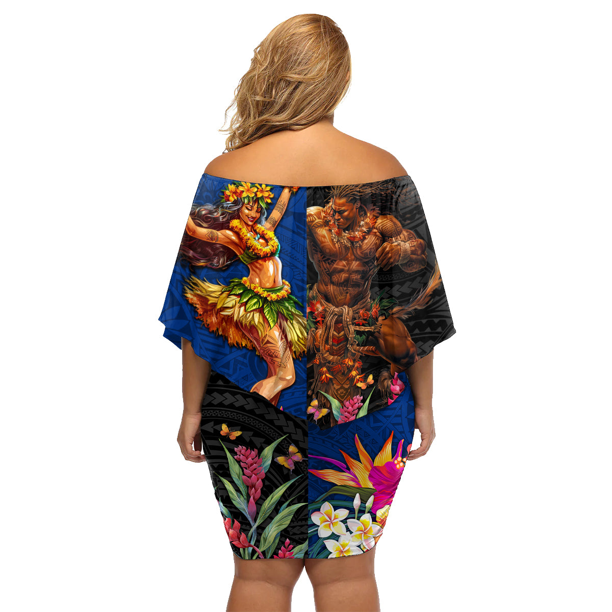 Hawaii and Samoa Together Family Matching Off Shoulder Short Dress and Hawaiian Shirt Samoan Warrior and Beauty Hula Girl