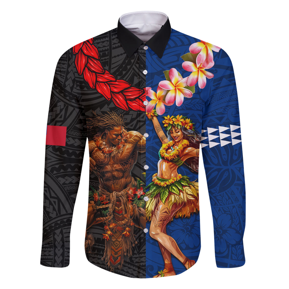 Hawaii and Samoa Together Family Matching Summer Maxi Dress and Hawaiian Shirt Samoan Warrior and Beauty Hula Girl