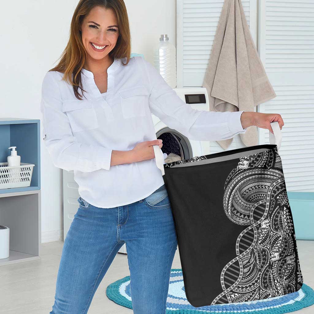 Samoan DNA Art Tattoo Laundry Basket Polynesian Pattern Black Color