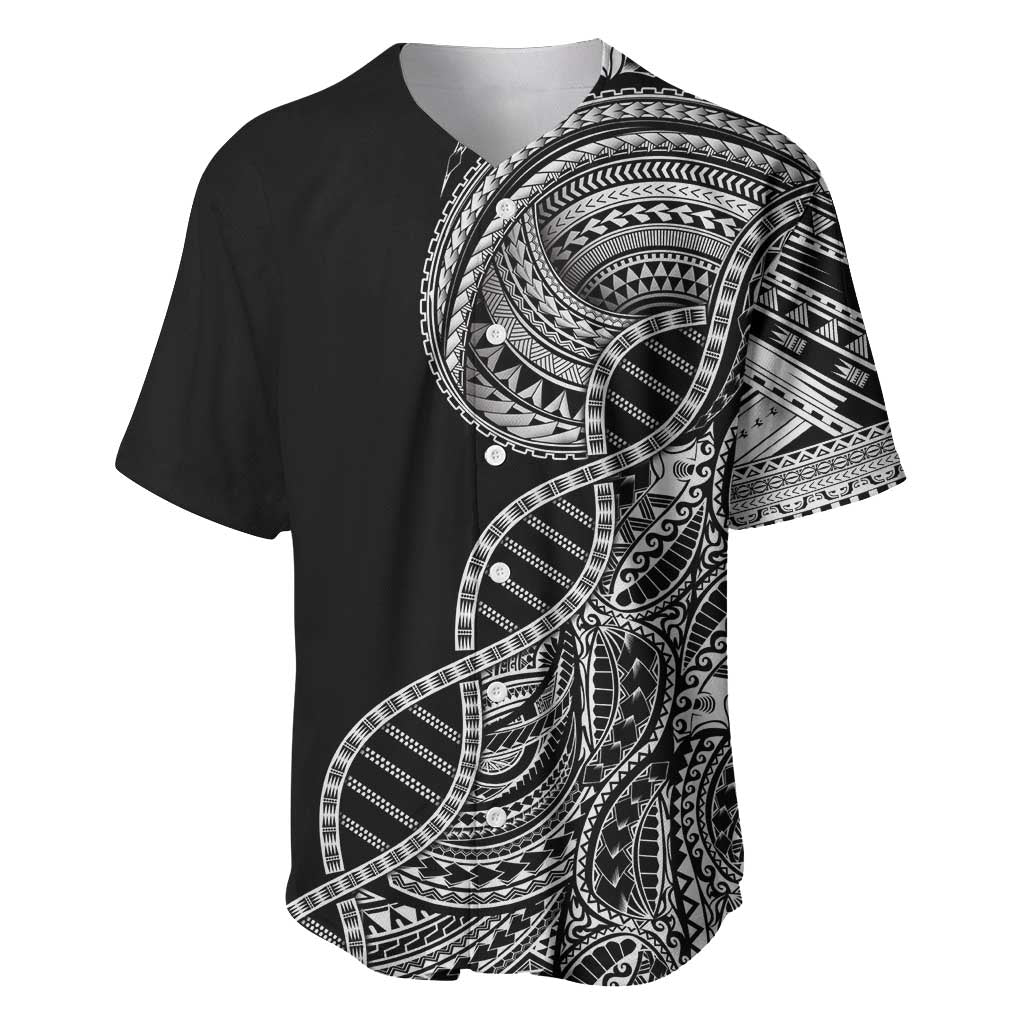 Samoan DNA Art Tattoo Baseball Jersey Polynesian Pattern Black Color