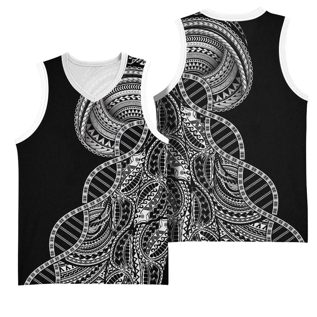 Samoan DNA Art Tattoo Basketball Jersey Polynesian Pattern Black Color