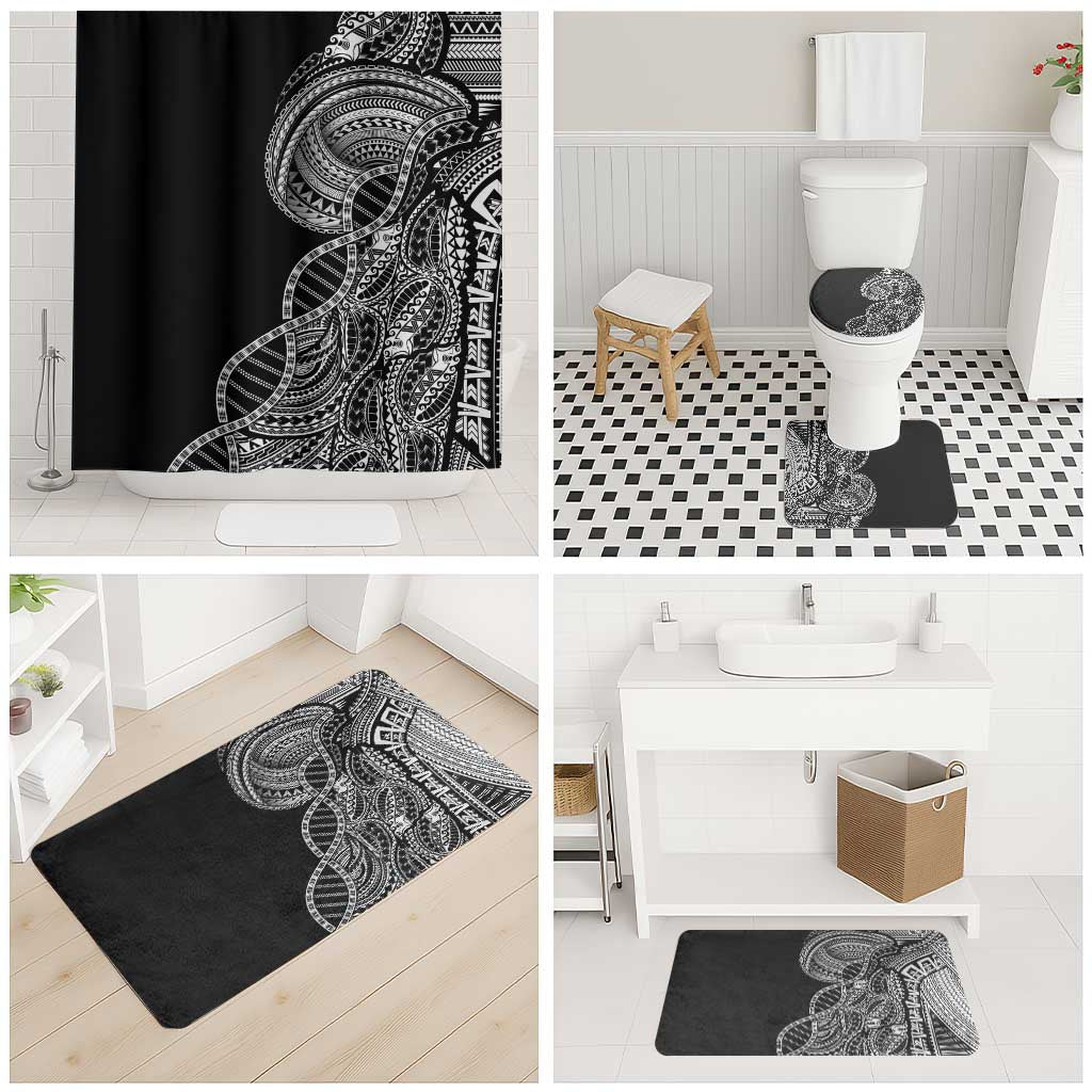 Samoan DNA Art Tattoo Bathroom Set Polynesian Pattern Black Color