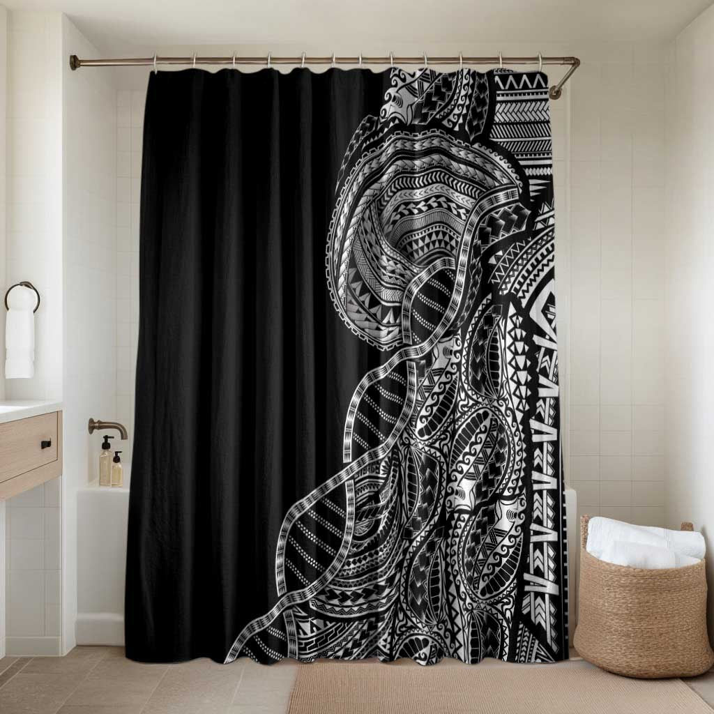 Samoan DNA Art Tattoo Bathroom Set Polynesian Pattern Black Color