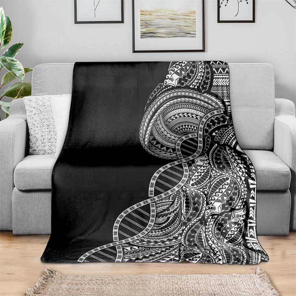 Samoan DNA Art Tattoo Blanket Polynesian Pattern Black Color