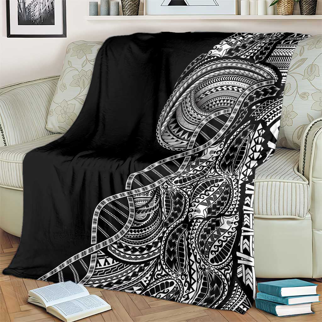 Samoan DNA Art Tattoo Blanket Polynesian Pattern Black Color