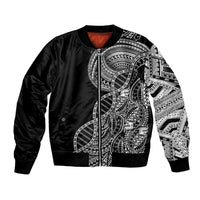 Samoan DNA Art Tattoo Bomber Jacket Polynesian Pattern Black Color