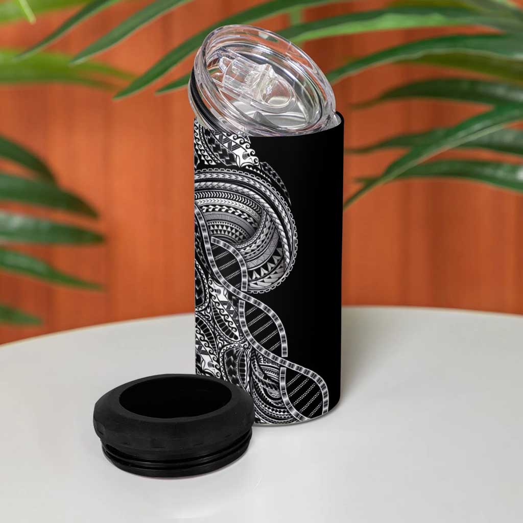 Samoan DNA Art Tattoo 4 in 1 Can Cooler Tumbler Polynesian Pattern Black Color