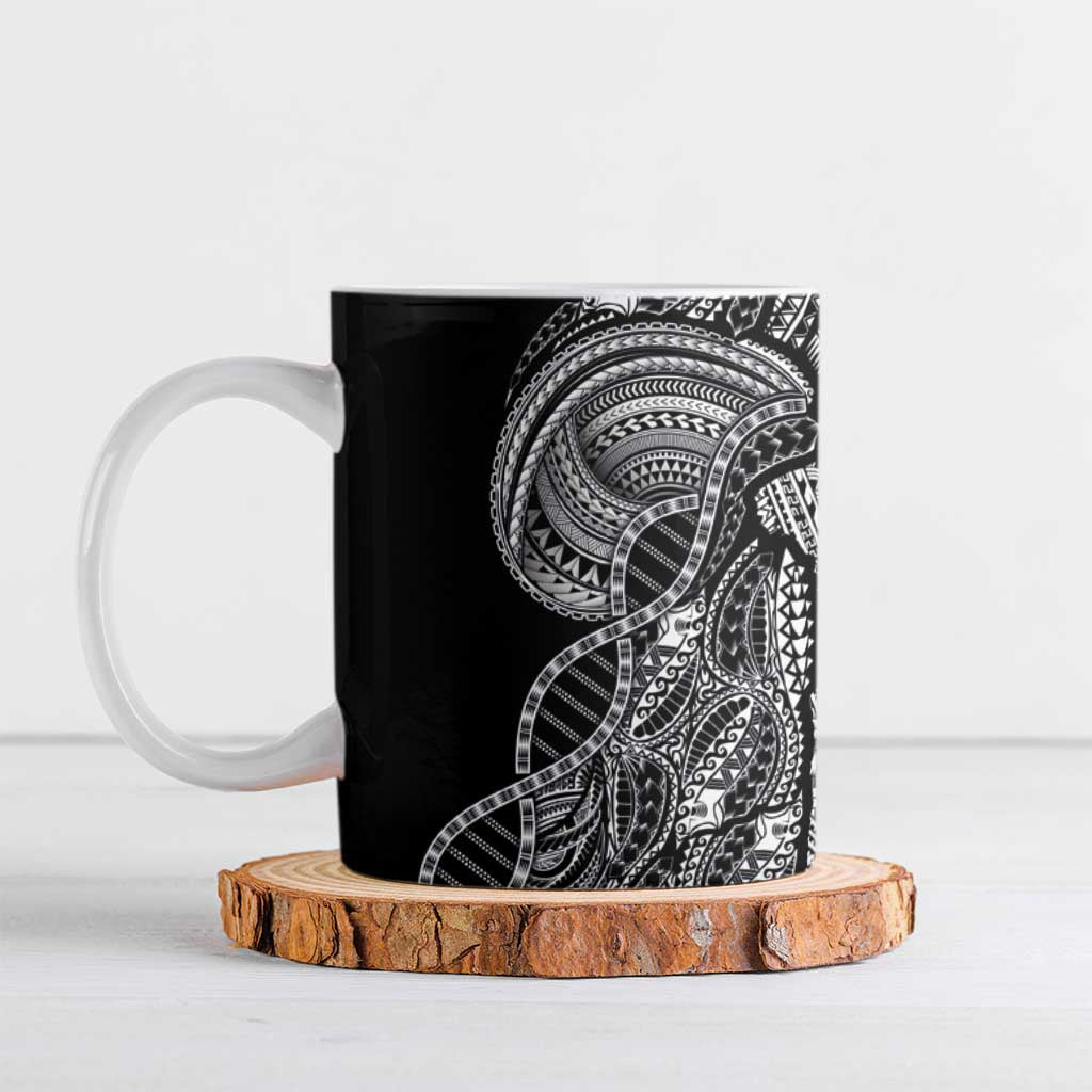 Samoan DNA Art Tattoo Ceramic Mug Polynesian Pattern Black Color