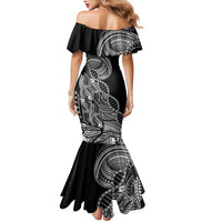 Samoan DNA Art Tattoo Family Matching Mermaid Dress and Hawaiian Shirt Polynesian Pattern Black Color