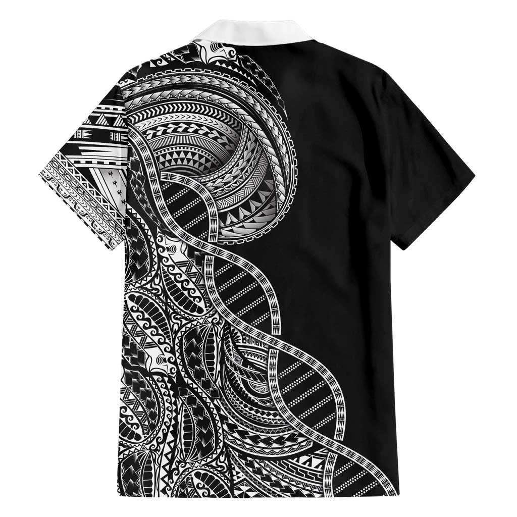 Samoan DNA Art Tattoo Family Matching Off Shoulder Maxi Dress and Hawaiian Shirt Polynesian Pattern Black Color