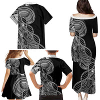 Samoan DNA Art Tattoo Family Matching Puletasi and Hawaiian Shirt Polynesian Pattern Black Color