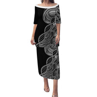 Samoan DNA Art Tattoo Family Matching Puletasi and Hawaiian Shirt Polynesian Pattern Black Color