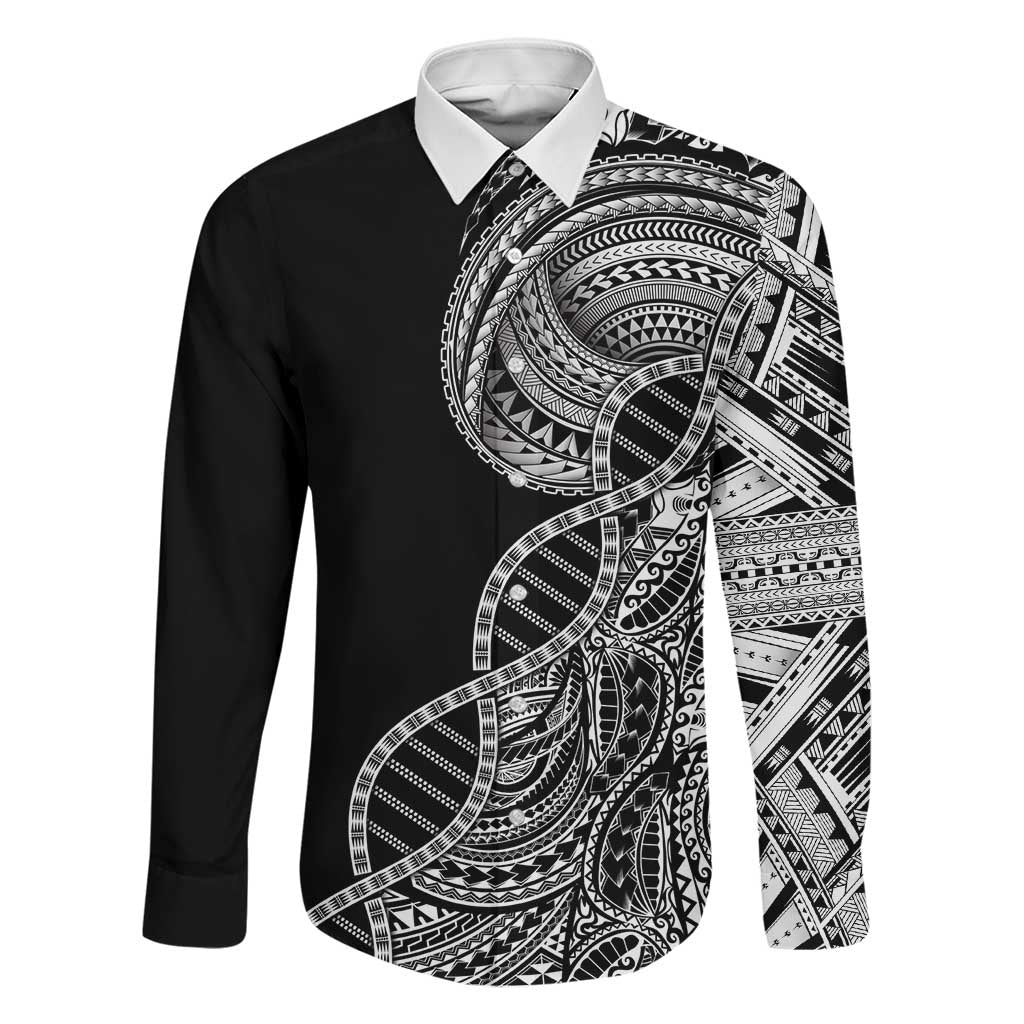 Samoan DNA Art Tattoo Family Matching Short Sleeve Bodycon Dress and Hawaiian Shirt Polynesian Pattern Black Color