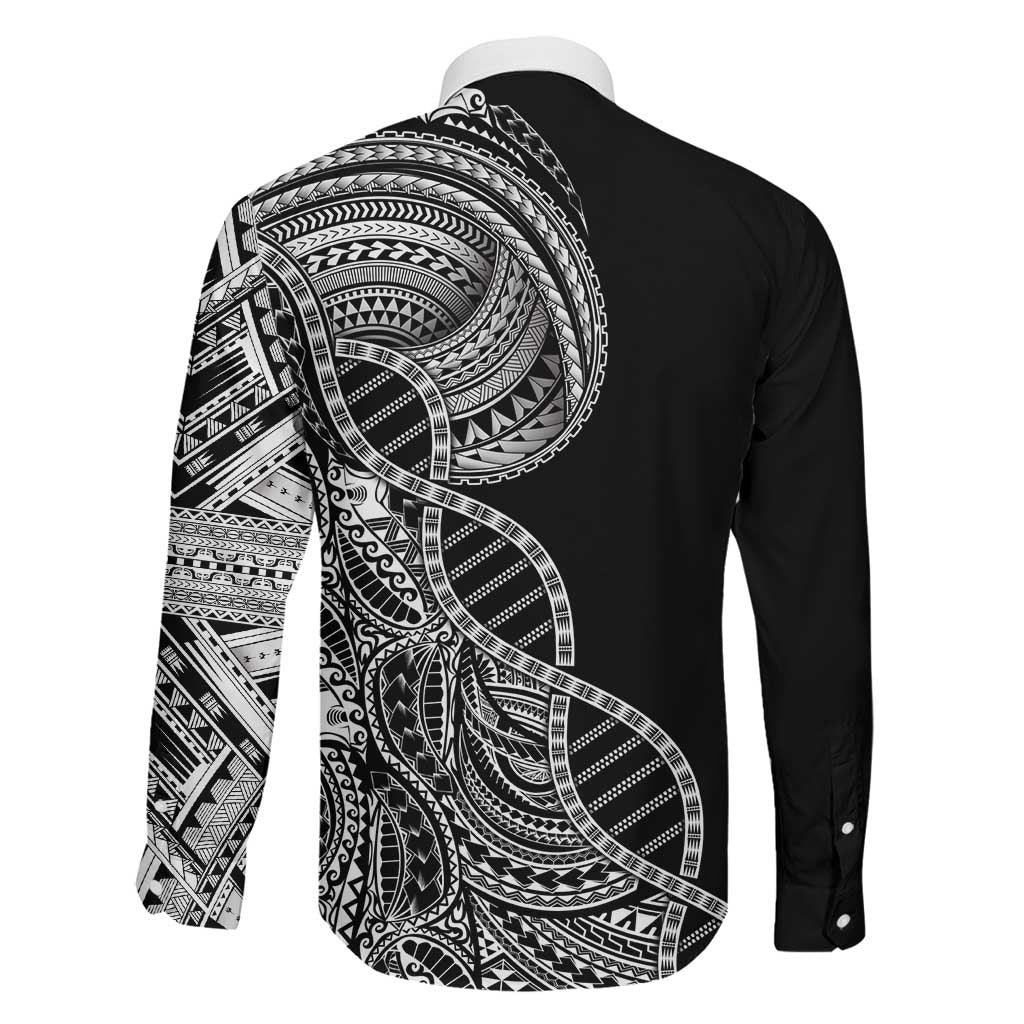 Samoan DNA Art Tattoo Family Matching Short Sleeve Bodycon Dress and Hawaiian Shirt Polynesian Pattern Black Color