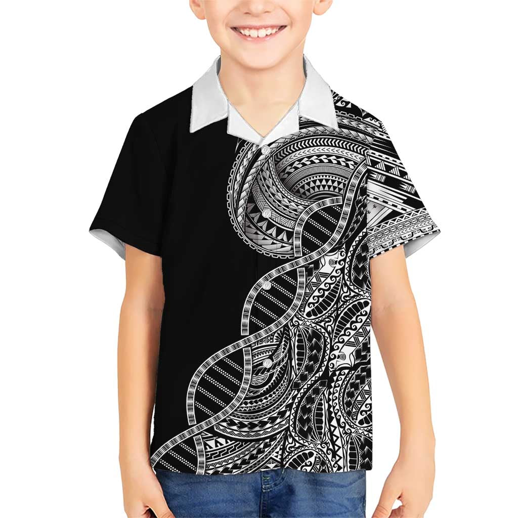 Samoan DNA Art Tattoo Family Matching Summer Maxi Dress and Hawaiian Shirt Polynesian Pattern Black Color
