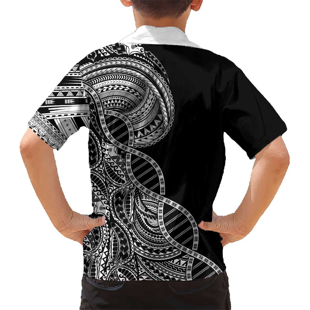 Samoan DNA Art Tattoo Family Matching Tank Maxi Dress and Hawaiian Shirt Polynesian Pattern Black Color
