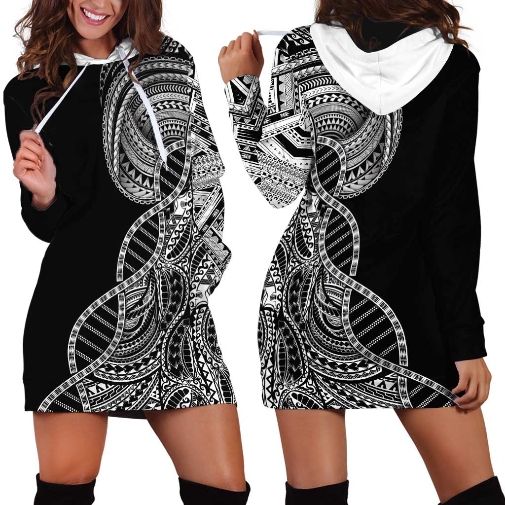 Samoan DNA Art Tattoo Hoodie Dress Polynesian Pattern Black Color LT03 - Polynesian Pride