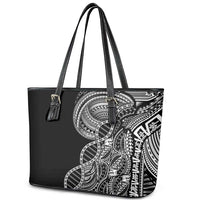 Samoan DNA Art Tattoo Leather Tote Bag Polynesian Pattern Black Color