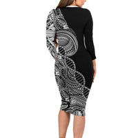 Samoan DNA Art Tattoo Long Sleeve Bodycon Dress Polynesian Pattern Black Color LT03 - Polynesian Pride
