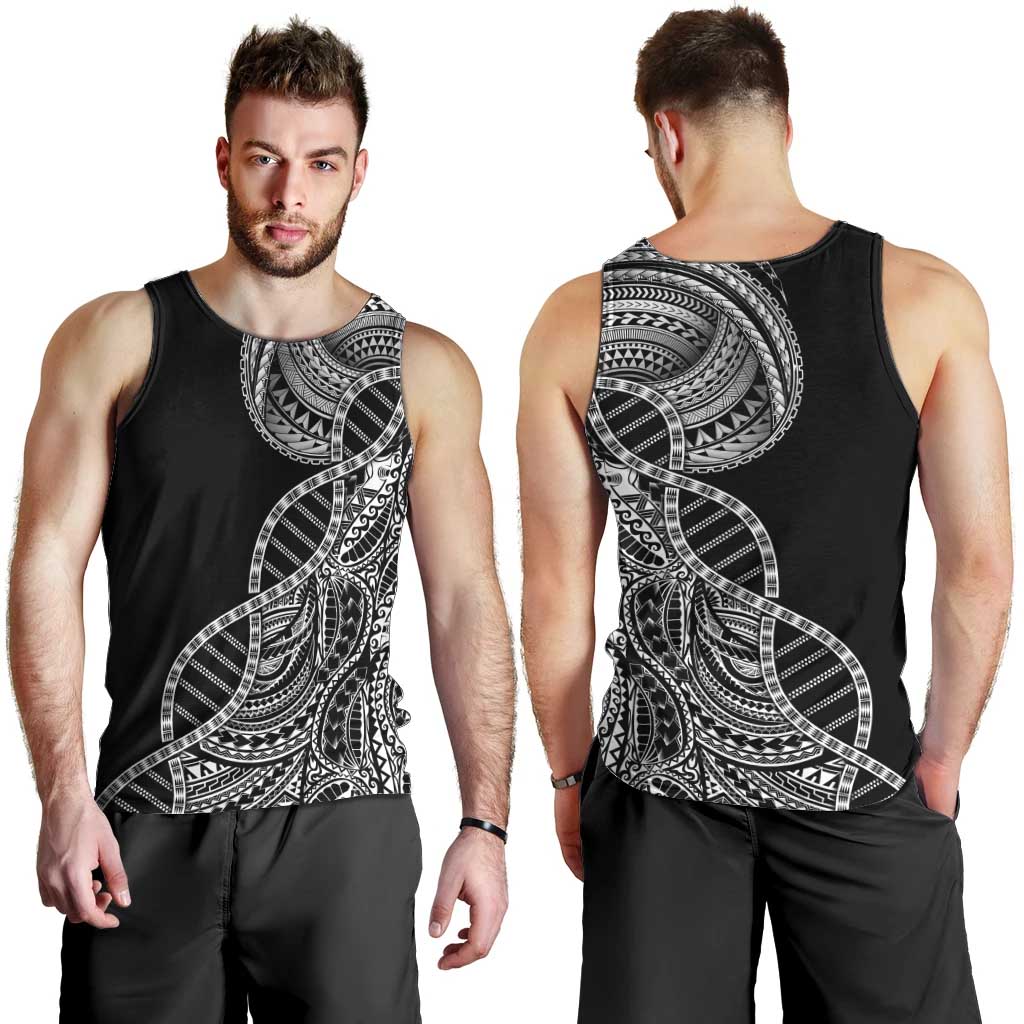 Samoan DNA Art Tattoo Men Tank Top Polynesian Pattern Black Color