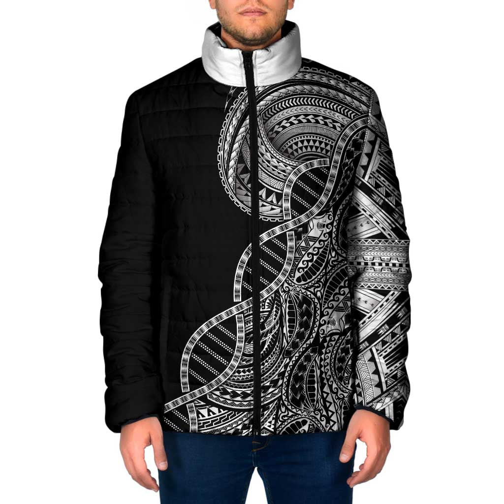 Samoan DNA Art Tattoo Padded Jacket Polynesian Pattern Black Color