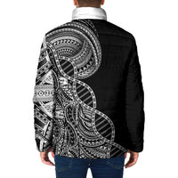 Samoan DNA Art Tattoo Padded Jacket Polynesian Pattern Black Color