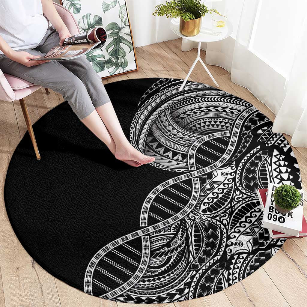 Samoan DNA Art Tattoo Round Carpet Polynesian Pattern Black Color