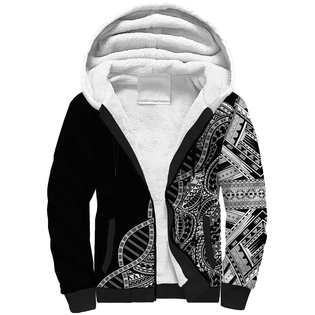 Samoan DNA Art Tattoo Sherpa Hoodie Polynesian Pattern Black Color