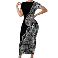 Samoan DNA Art Tattoo Short Sleeve Bodycon Dress Polynesian Pattern Black Color LT03 Long Dress Black - Polynesian Pride