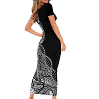 Samoan DNA Art Tattoo Short Sleeve Bodycon Dress Polynesian Pattern Black Color LT03 - Polynesian Pride