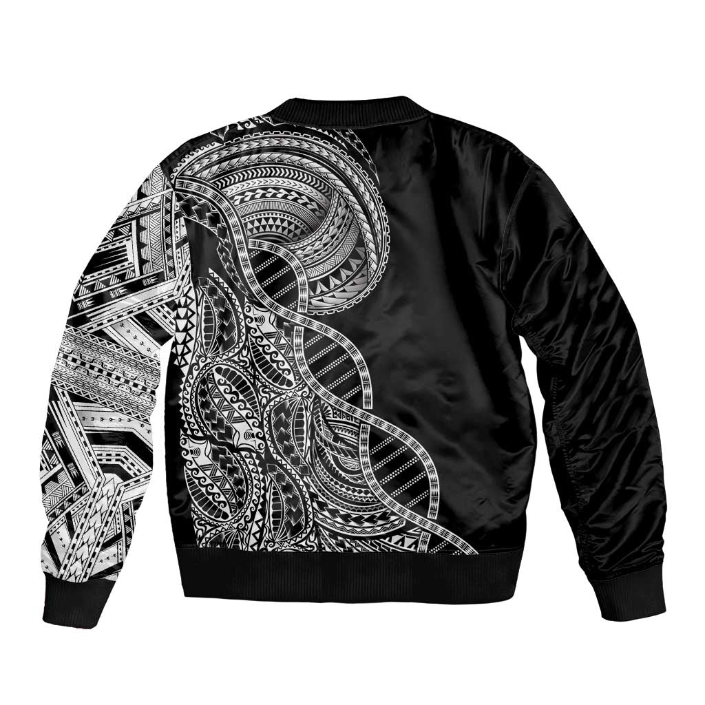 Samoan DNA Art Tattoo Sleeve Zip Bomber Jacket Polynesian Pattern Black Color