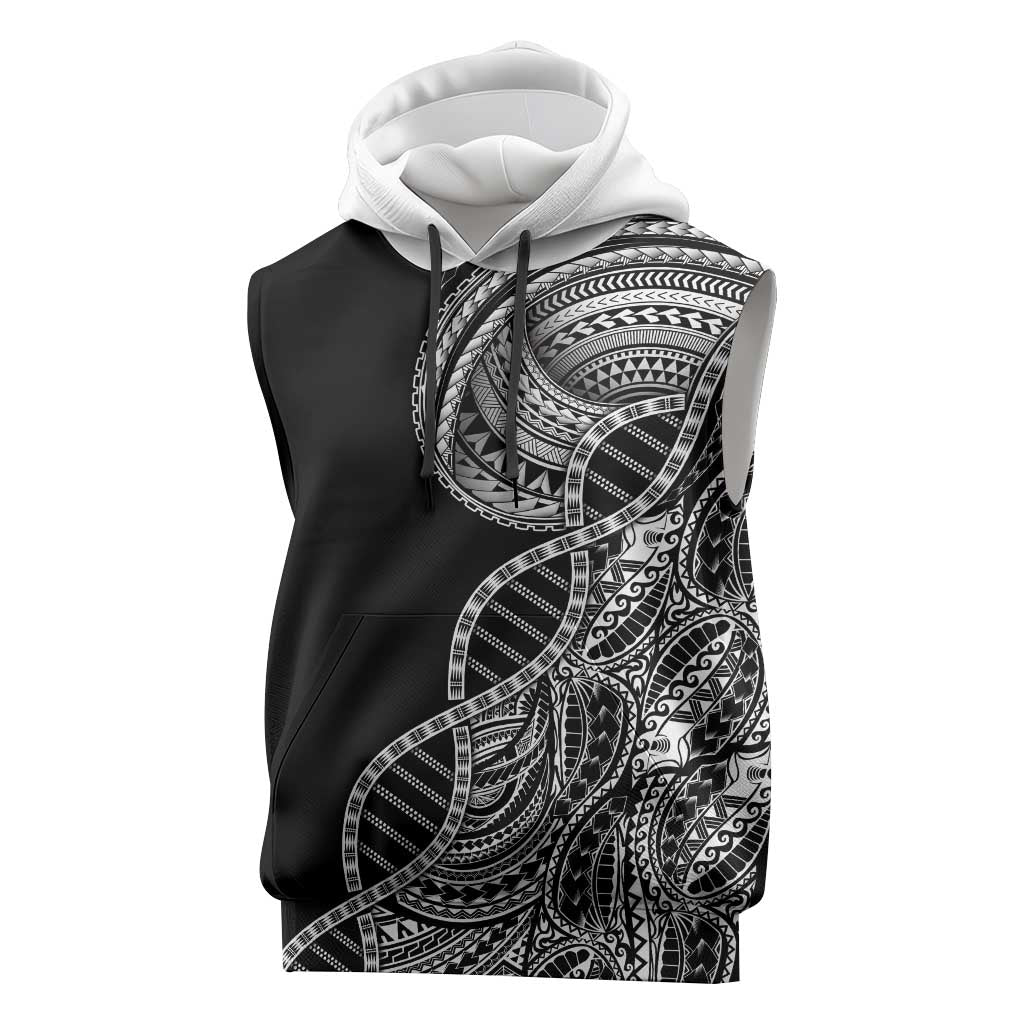 Samoan DNA Art Tattoo Sleeveless Hoodie Polynesian Pattern Black Color