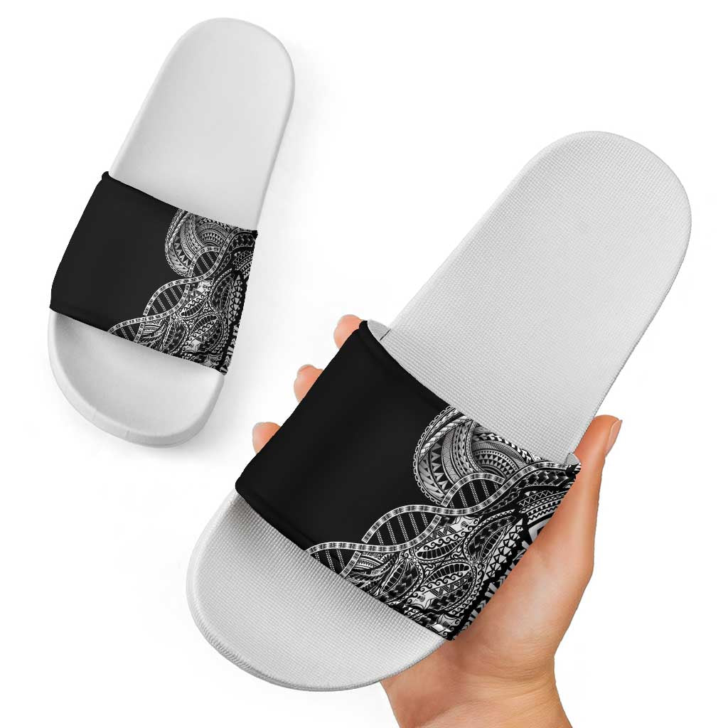 Samoan DNA Art Tattoo Slide Sandals Polynesian Pattern Black Color