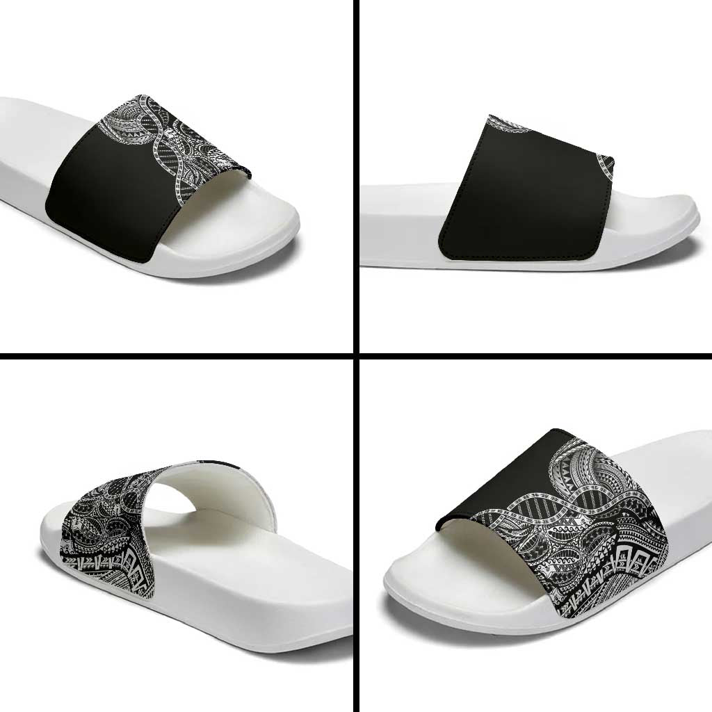 Samoan DNA Art Tattoo Slide Sandals Polynesian Pattern Black Color