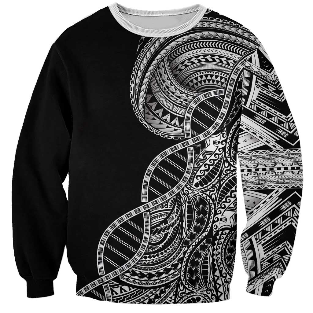 Samoan DNA Art Tattoo Sweatshirt Polynesian Pattern Black Color