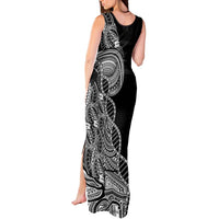 Samoan DNA Art Tattoo Tank Maxi Dress Polynesian Pattern Black Color
