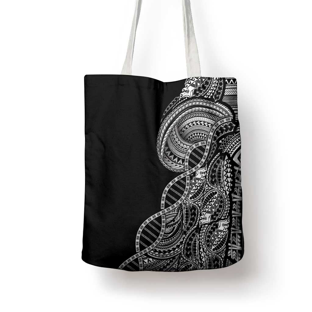 Samoan DNA Art Tattoo Tote Bag Polynesian Pattern Black Color