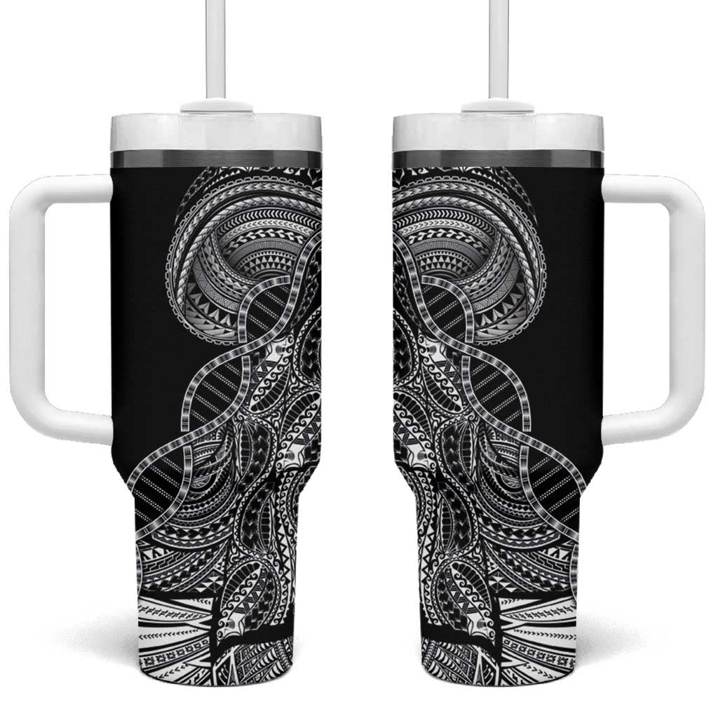 Samoan DNA Art Tattoo Tumbler With Handle Polynesian Pattern Black Color