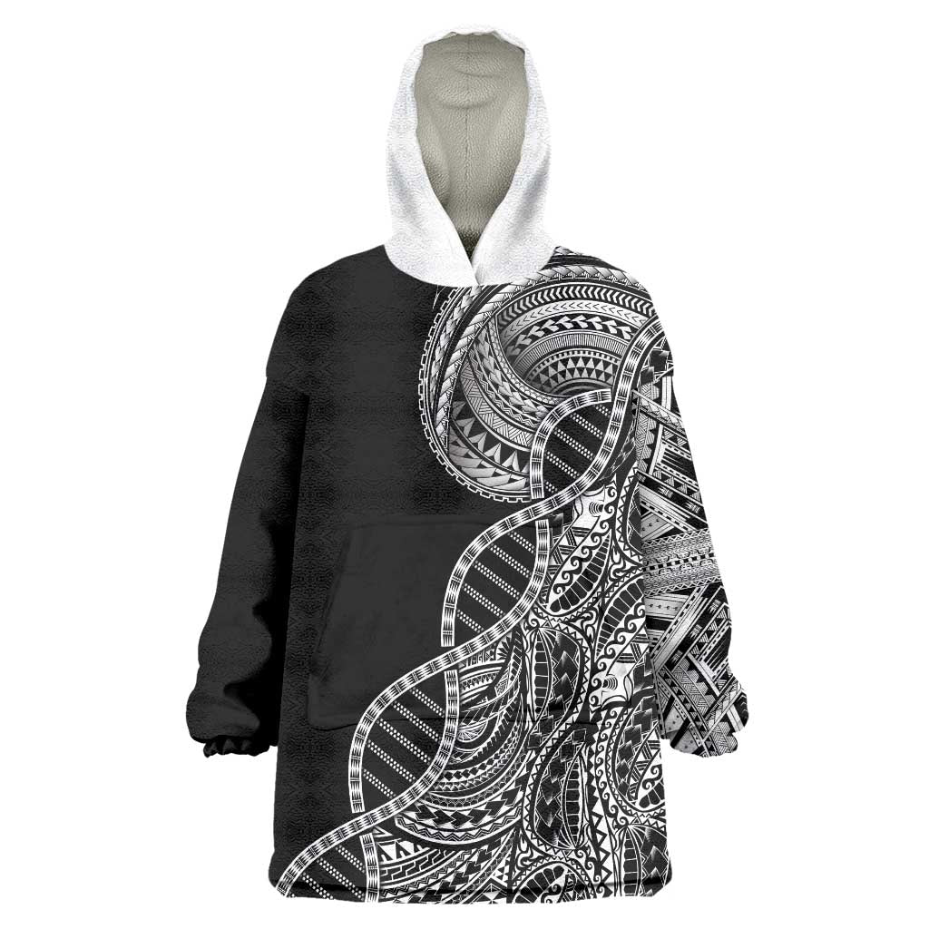Samoan DNA Art Tattoo Wearable Blanket Hoodie Polynesian Pattern Black Color LT03 One Size Black - Polynesian Pride