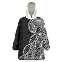 Samoan DNA Art Tattoo Wearable Blanket Hoodie Polynesian Pattern Black Color LT03 One Size Black - Polynesian Pride