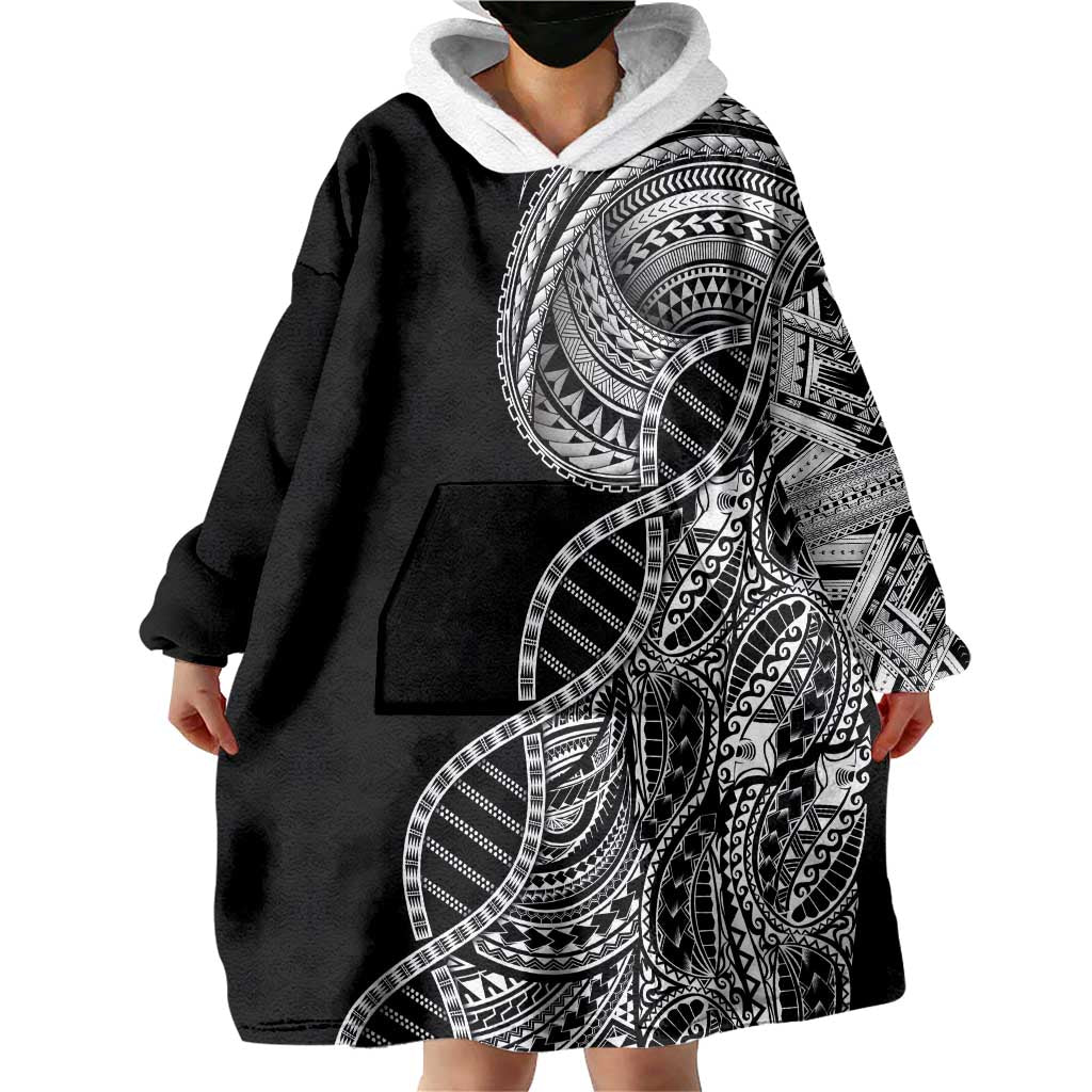 Samoan DNA Art Tattoo Wearable Blanket Hoodie Polynesian Pattern Black Color LT03 - Polynesian Pride