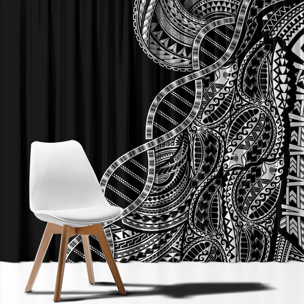 Samoan DNA Art Tattoo Window Curtain Polynesian Pattern Black Color