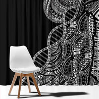 Samoan DNA Art Tattoo Window Curtain Polynesian Pattern Black Color