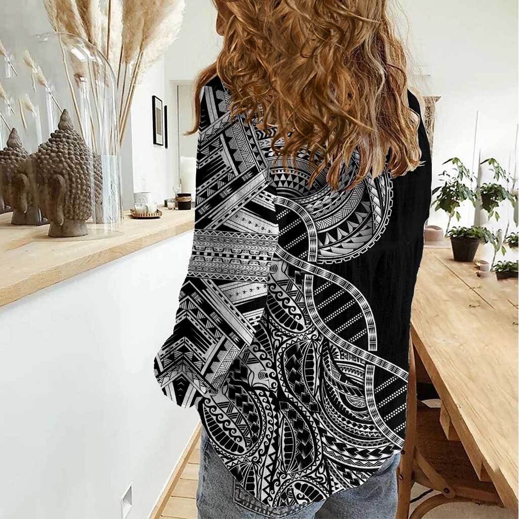 Samoan DNA Art Tattoo Women Casual Shirt Polynesian Pattern Black Color LT03 - Polynesian Pride