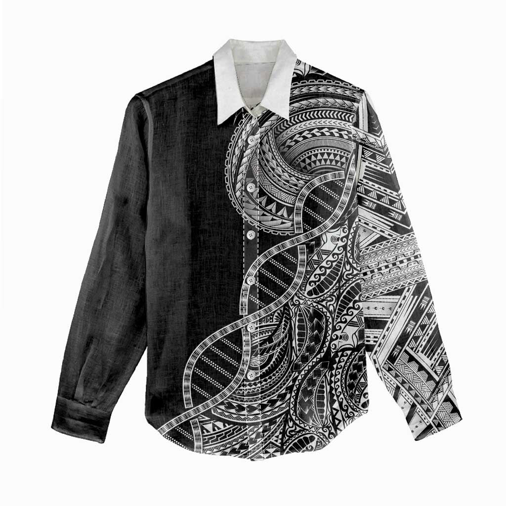 Samoan DNA Art Tattoo Women Casual Shirt Polynesian Pattern Black Color LT03 - Polynesian Pride