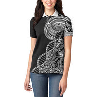 Samoan DNA Art Tattoo Women Polo Shirt Polynesian Pattern Black Color